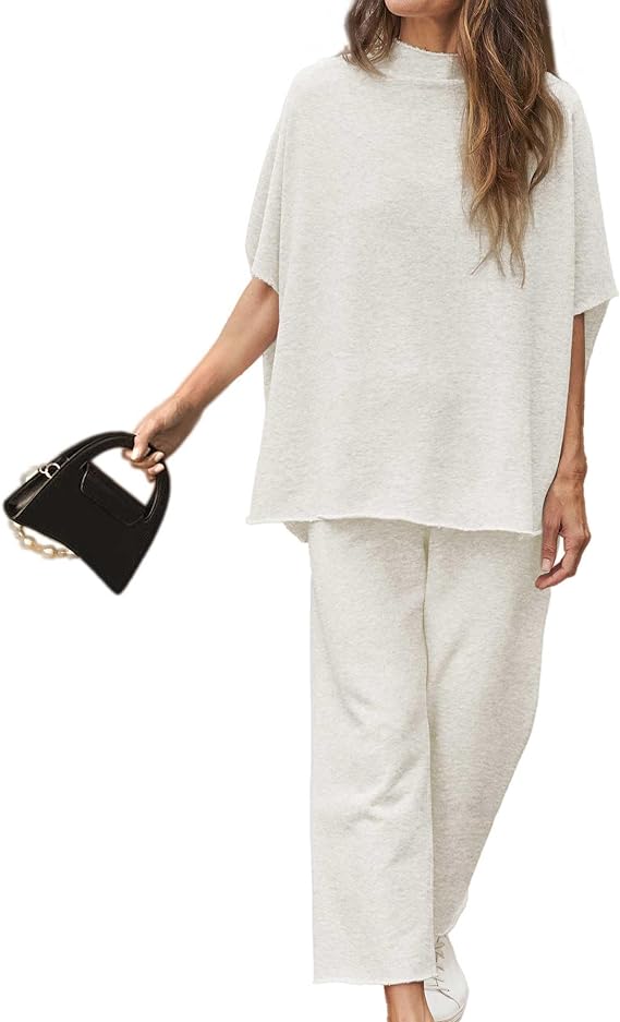 Women's Casual Batwing Sleeve Pullover Top and Wide Leg Set