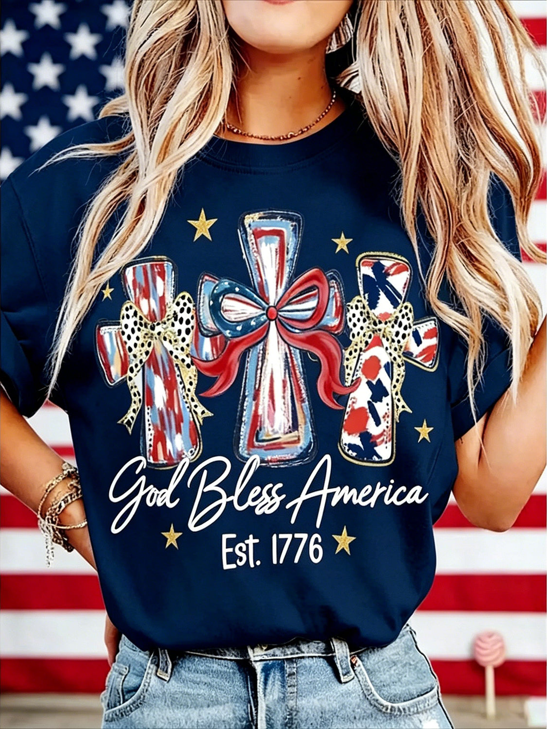 ⏰Hot Sale-God Bless America T-shirt 250 Years America Anniversary Birthday Gift Shirt