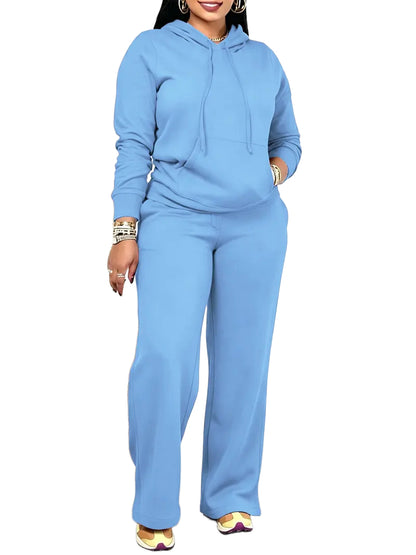 Women Solid Hooded Two Piece Outfit With Pockets