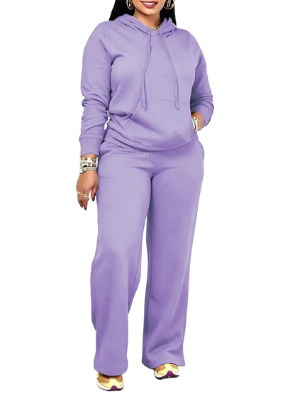 Women Solid Hooded Two Piece Outfit With Pockets
