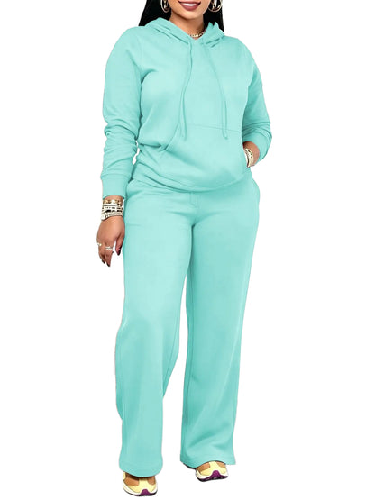 Women Solid Hooded Two Piece Outfit With Pockets