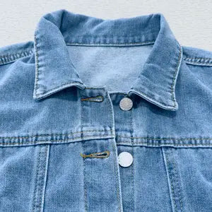 2026 Women's Vintage Bubble Sleeve Fitted Slim Denim Crop Jacket