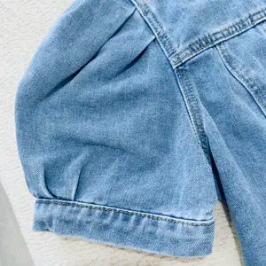 2026 Women's Vintage Bubble Sleeve Fitted Slim Denim Crop Jacket