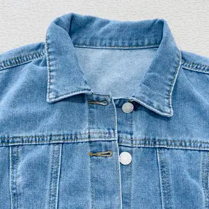 2026 Women's Vintage Bubble Sleeve Fitted Slim Denim Crop Jacket