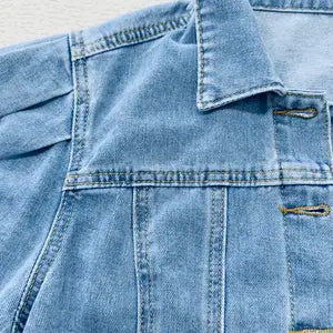 2026 Women's Vintage Bubble Sleeve Fitted Slim Denim Crop Jacket