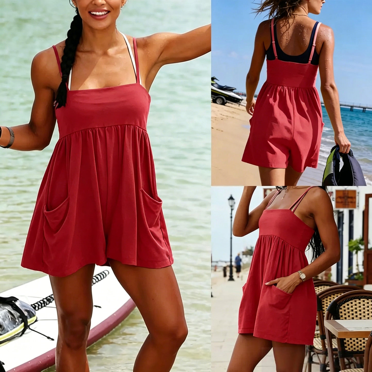Summer Strappy Romper for Women Square Casual Oversized Workout Athletic Romper Neck Backless
