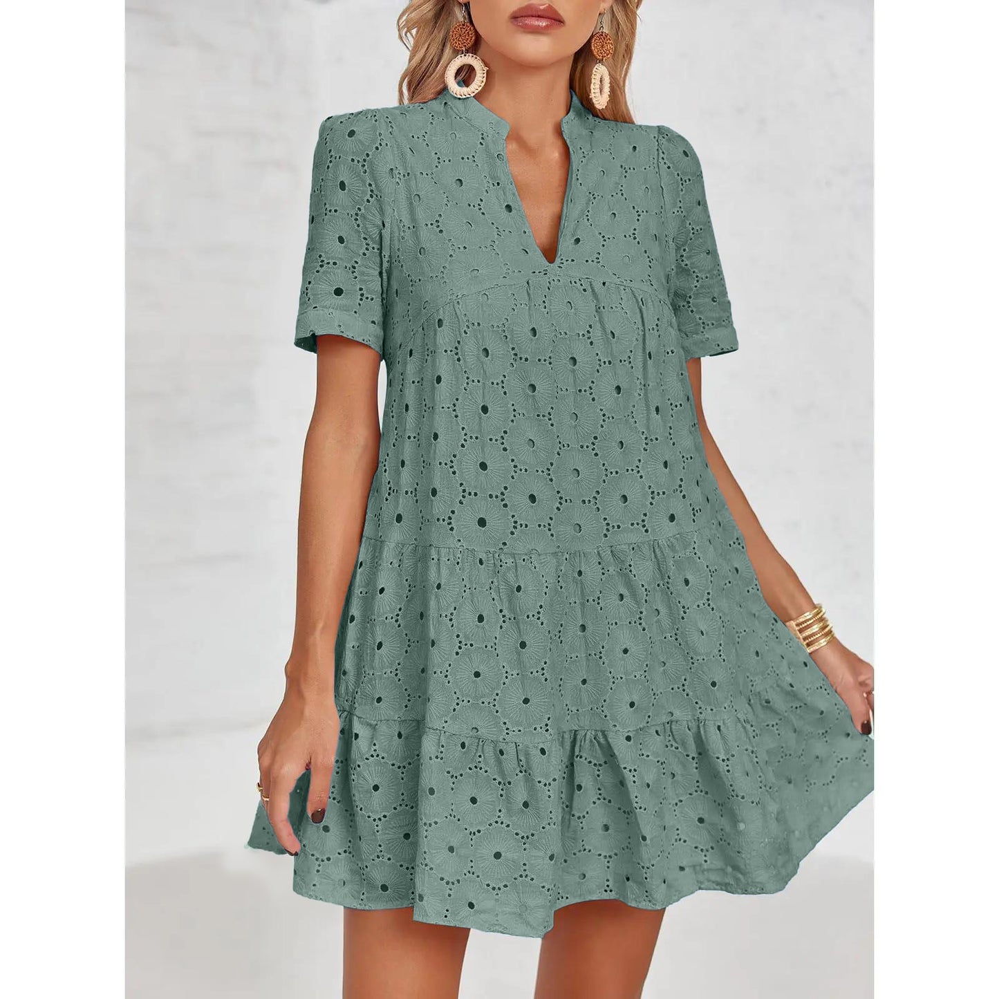 Women’s Summer Lace Dresses Eyelet Casual Flowy Babydoll Swing