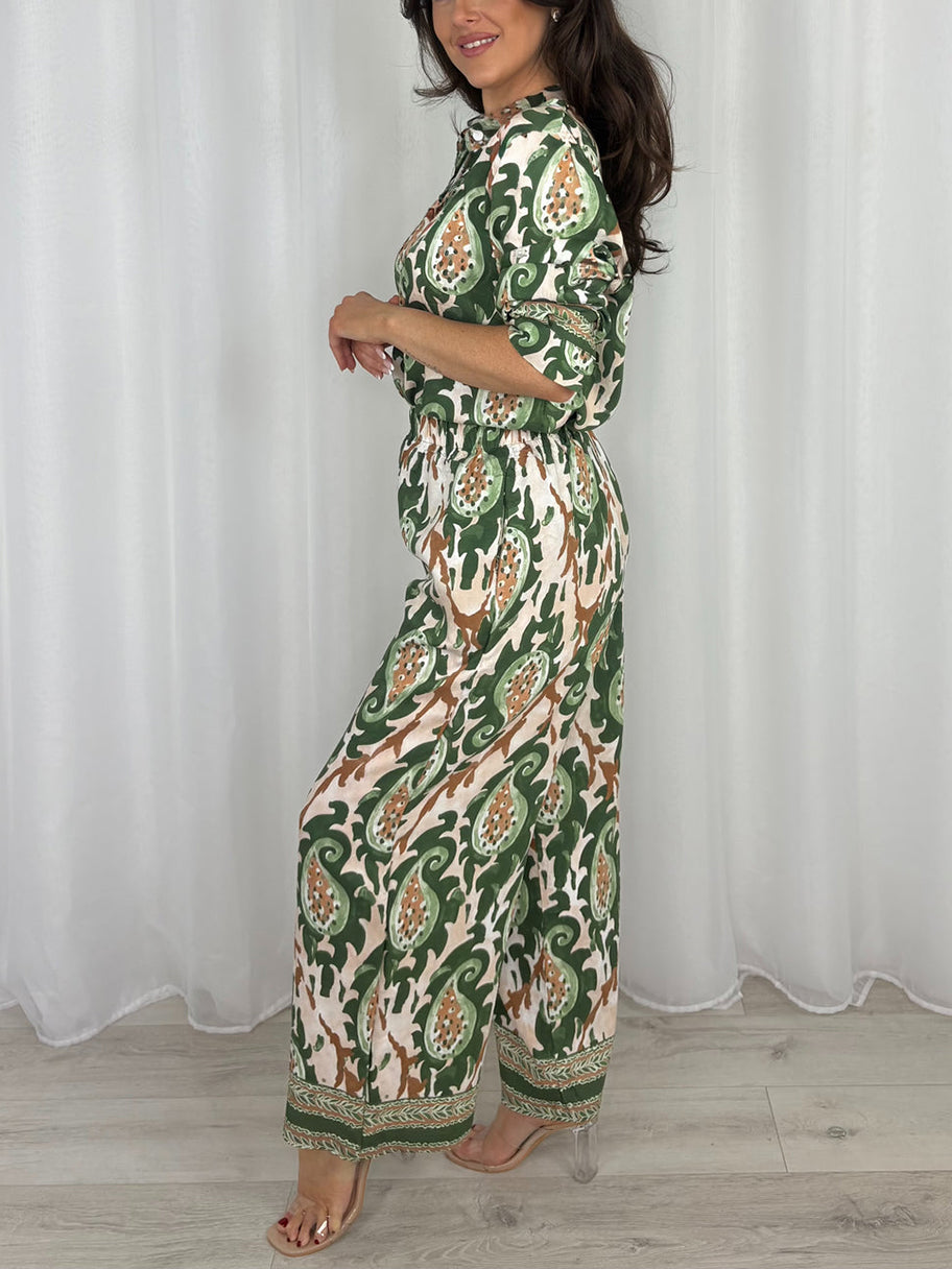Luxury Paisley Print Button Up Shirt & Trouser Co-Ord