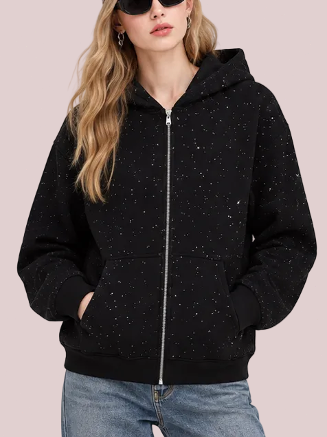 Glitter Speckled Zip Up Hooded Jacket