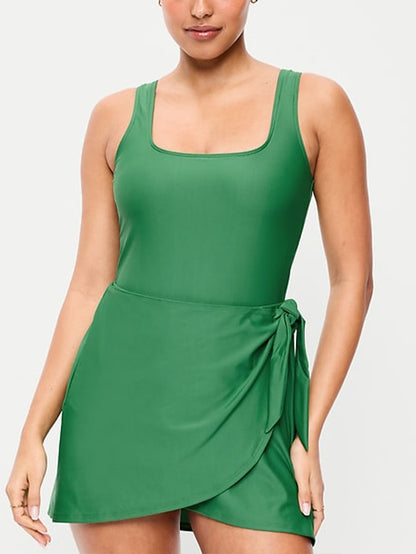 Matte Side-Tie Swim Dress