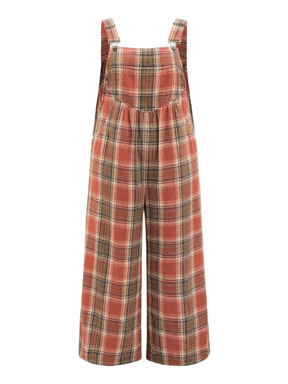 Plaid Wide Leg Overalls For Pumpkin Patch