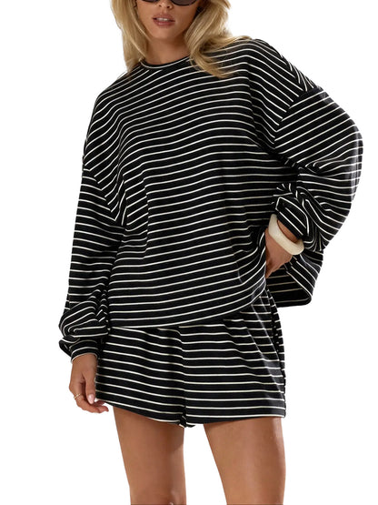 Striped 2‑Piece Outfit & Oversized Long‑Sleeve Top & Pocket Shorts