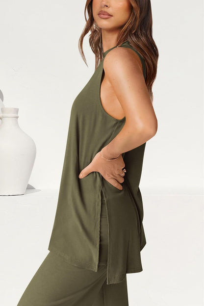 Women's Casual Loose Tank Top Wide Leg Pants 2 Piece Lounge Set