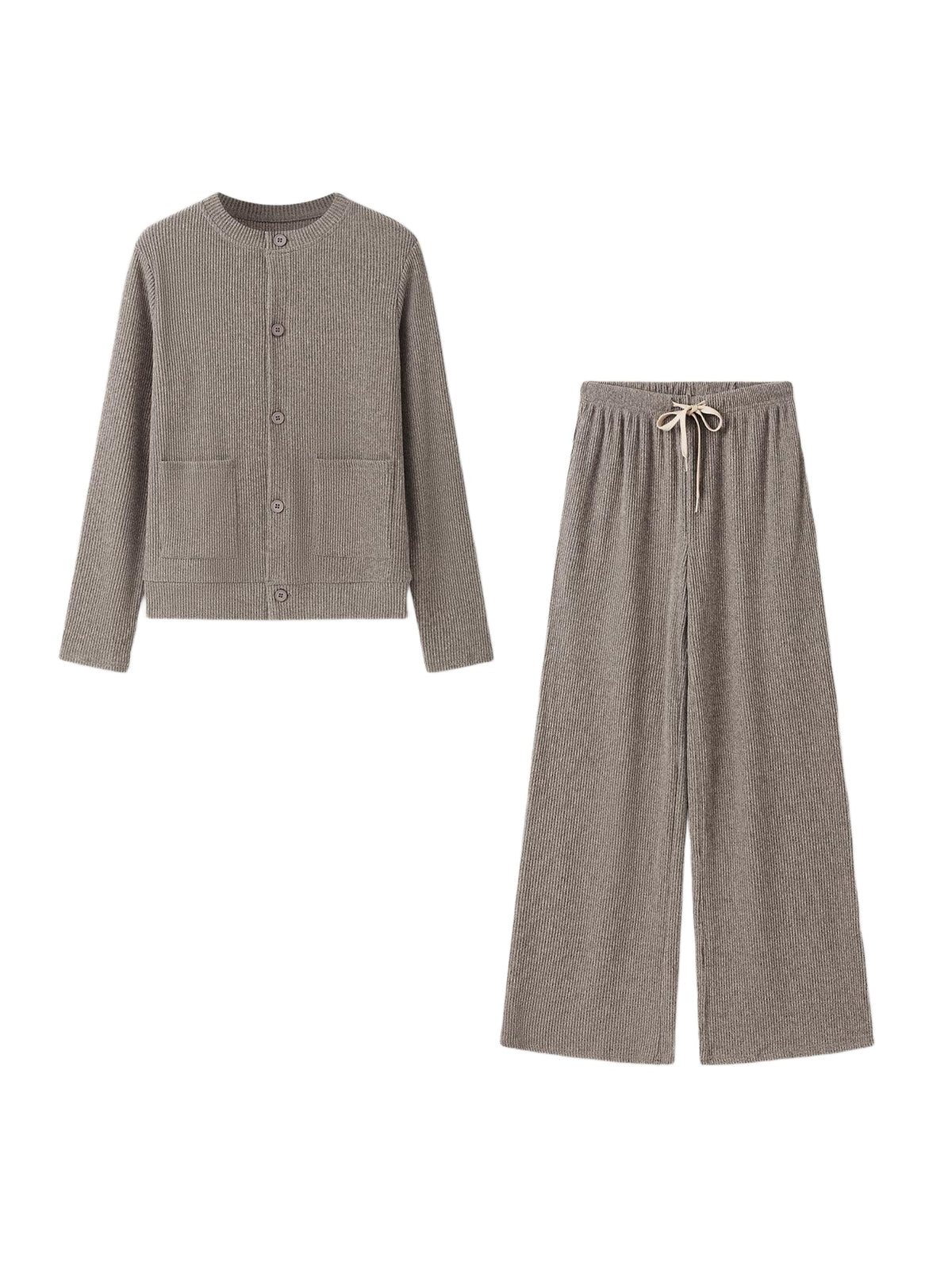 Women Button Top And High Waist Wide Leg Pants Set