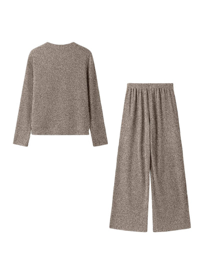Women Button Top And High Waist Wide Leg Pants Set