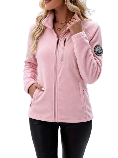 Women Stand Collar Full Zip Jacket With Multi Pockets