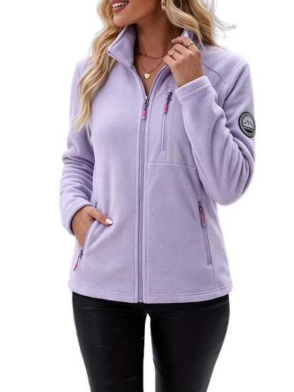 Women Stand Collar Full Zip Jacket With Multi Pockets