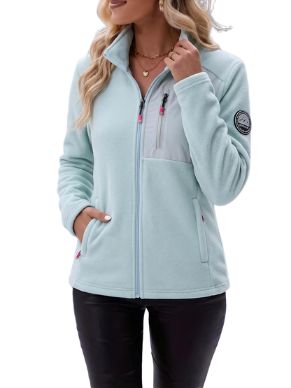 Women Stand Collar Full Zip Jacket With Multi Pockets