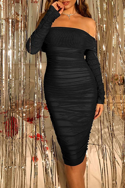 Women's Sexy Elegant Ruffle Long Sleeve Mini Dress