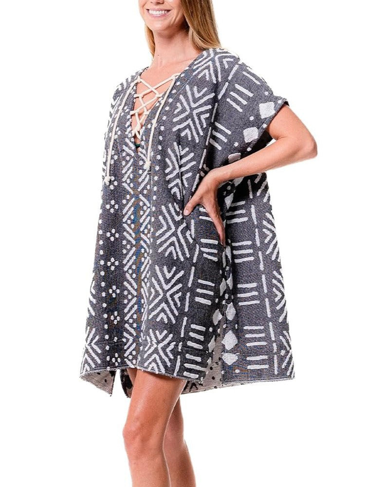 Women's Boho Lace Up Cover Up Dress