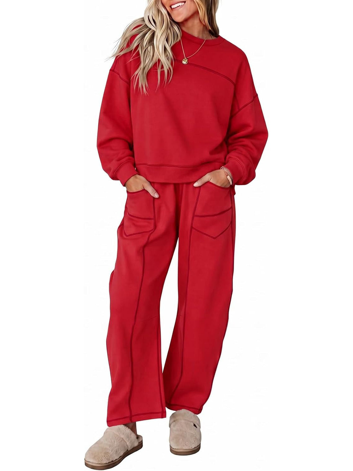 Limited time sale🔥Womens Casual 2 Piece Contrast Seams Tracksuit Set