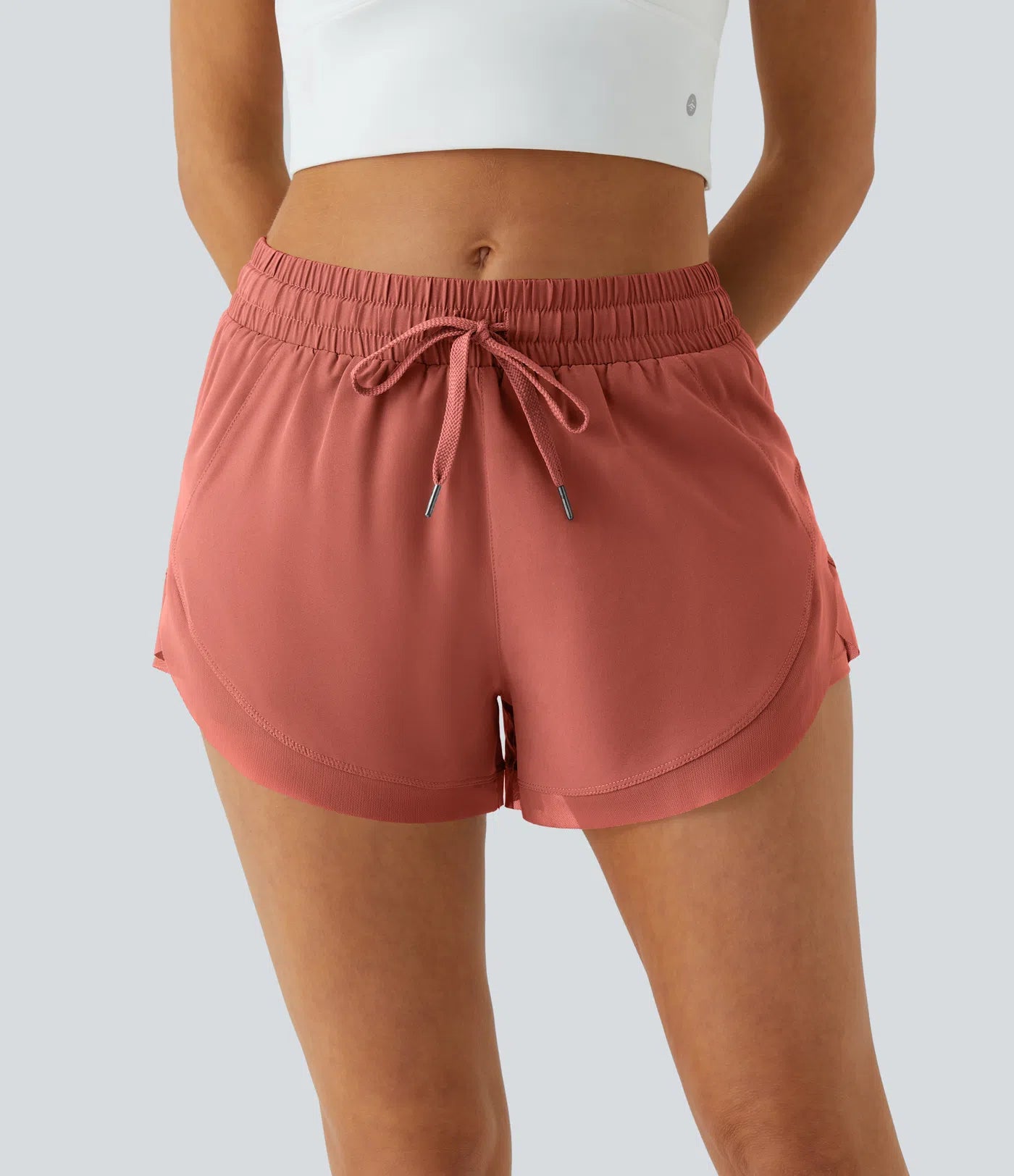 ✨Women Mid Rise Drawstring Contrast Mesh 2-in-1 Flowy Running Shorts 3''